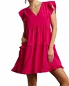 Umgee Ruffle Tiered V-neck Dress In Fuschia In Pink