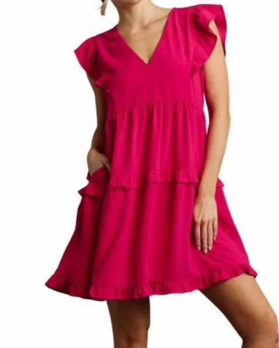 Umgee Ruffle Tiered V-neck Dress In Fuschia In Pink