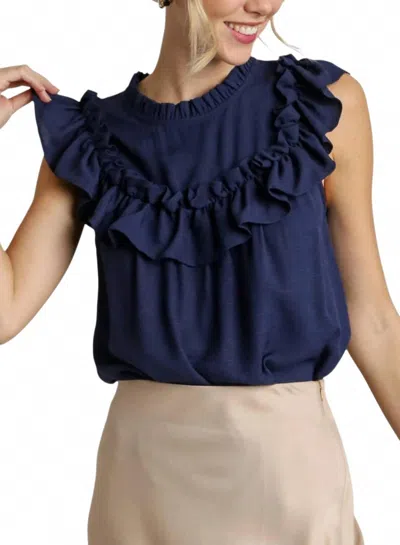 Umgee Ruffle Trim Boxy Sleeveless Top In Navy In Multi