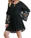 Umgee Ruffled Embroidered Keyhole Dress In Black In Black