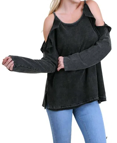 Umgee Ruffled Open Shoulder Tunic - Plus In Black