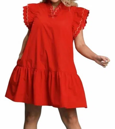 Umgee Ruffled Scalloped Sleeved Dress - Plus In Red