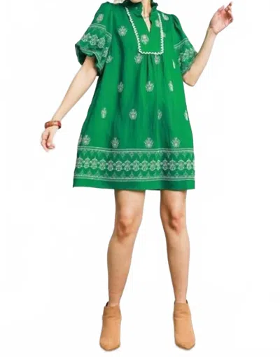Umgee Ruffled Sleeve Dress In Green In Multi