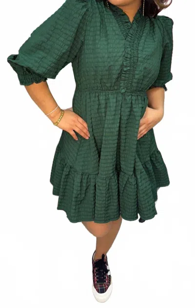 Umgee Ruffled Trim Textured Baby Doll Mini Dress In Emerald Green
