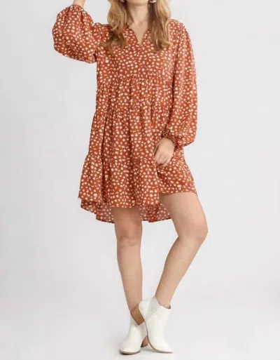Umgee Rustic Dottie Mini Dress In Burnt Orange In Yellow