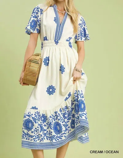 Umgee Santorini Bloom Midi Dress In White In Neutral
