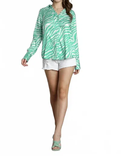 Umgee Satin Button Down Collared Blouse In Fancy Zebra In Multi