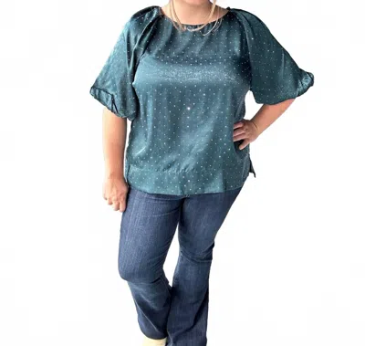 Umgee Satin Gemstone Blouse In Green