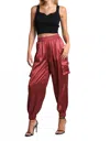 Umgee Satin Jogger Cargo Pants In Rosewood In Pink