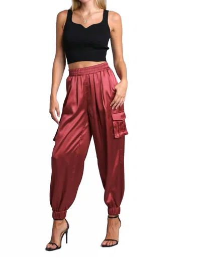 Umgee Satin Jogger Cargo Pants In Rosewood In Pink