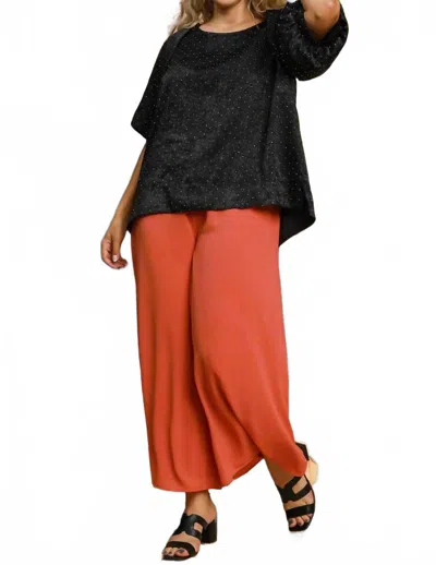 Umgee Satin Rhinestone Embellished Blouse With Puff Sleeves In Black