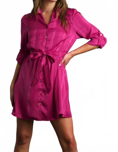 Umgee Satin Shirt Dress In Magenta In Multi