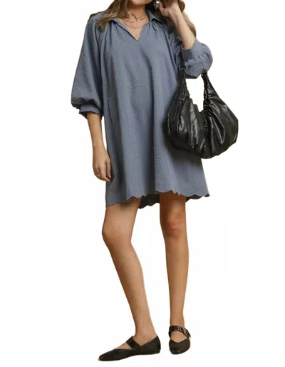 Umgee Scallop Trim Dress In Blue In Multi