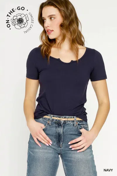 Umgee Scallop Trim Fitted Tee In Navy In Blue
