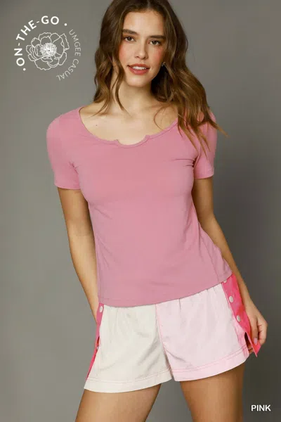 Umgee Scallop Trim Fitted Tee In Pink
