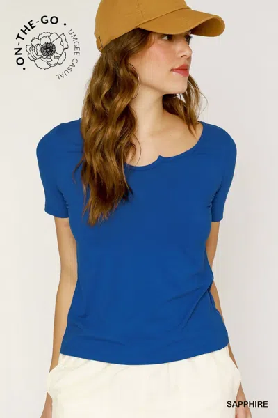 Umgee Scallop Trim Fitted Tee In Sapphire In Blue