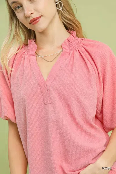 Umgee Scalloped Hem Textured Blouse In Rose In Pink