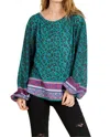 Umgee Scarf Print Knit Top In Teal In Blue