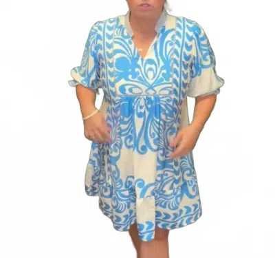 Umgee Scrolls Mini Dress In Blue