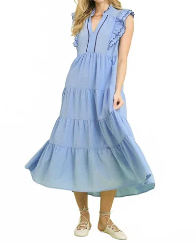 Umgee Seersucker Tiered Midi Dress In Sky In Blue