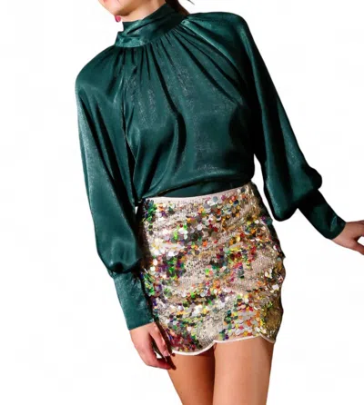 Umgee Sequin Wave Hem Skirt In Gold Multi