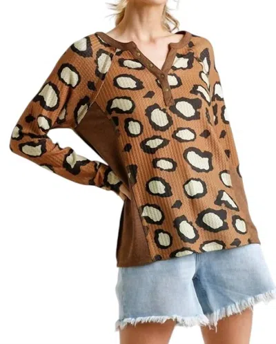 Umgee She's Magic Long Sleeve Top In Camel Mix In Multi