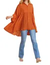 Umgee Sheer Collared Button Down Tunic Top In Pumpkin In Multi