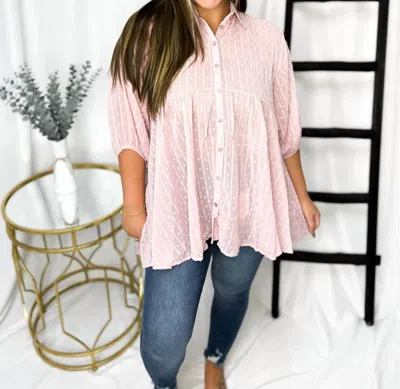 Umgee Sheer Quarter Sleeve Button Down Tunic In Lt. Mauve In Pink