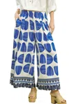 Umgee Shell Block Print Wide Leg Pant In Cerulean Mix In Blue