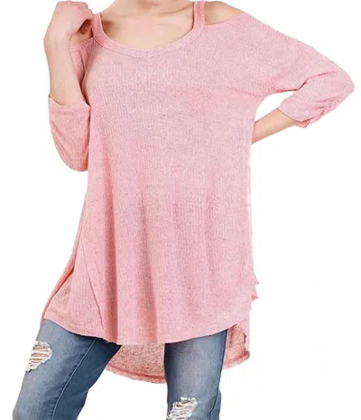 Umgee Shirred Sleeve Cold Shoulder Tunic In Pink In Neutral