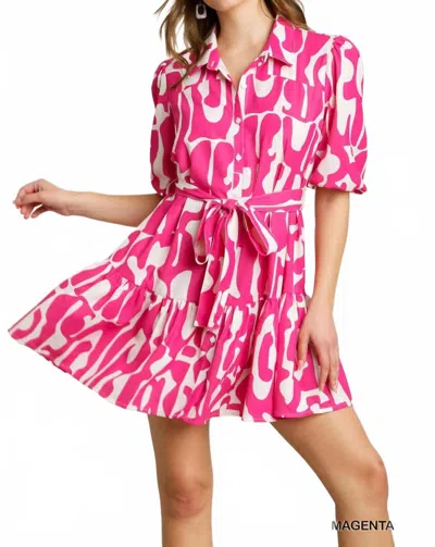 Umgee Shirt Mini Dress With Tie Belt In Magenta In Pink