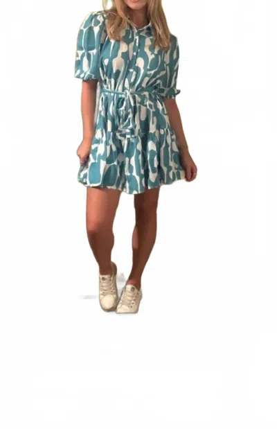Umgee Shirt Mini Dress With Tie Belt In Tropical Blue