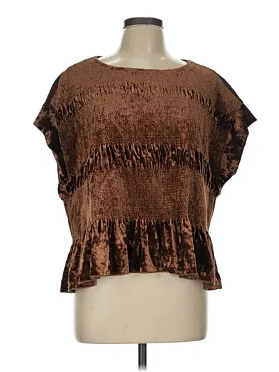 Pre-owned Umgee Short Sleeve Blouse In Brown