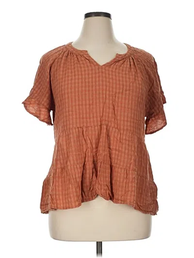 Pre-owned Umgee Short Sleeve Blouse In Brown