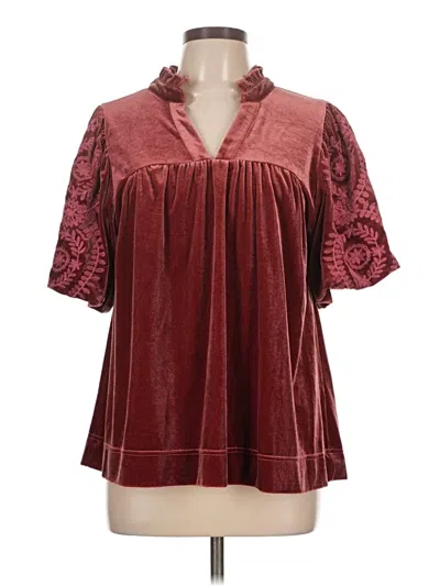 Pre-owned Umgee Short Sleeve Blouse In Burgundy