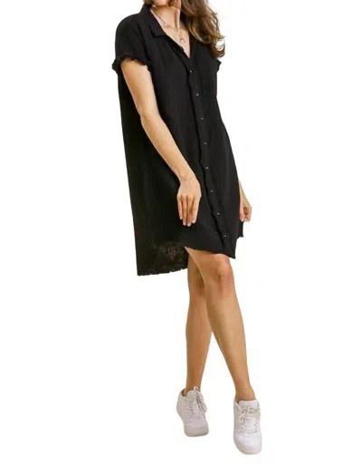 Umgee Short Sleeve Gauze Shirt Dress In Black