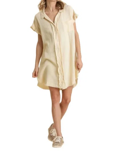 Umgee Short Sleeve Gauze Shirt Dress In Cream In Beige