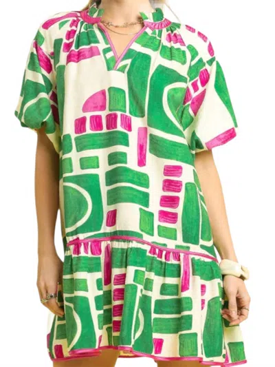 Umgee Short Sleeve Mini Dress In Green