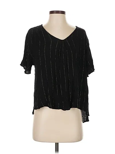 Pre-owned Umgee Short Sleeve Top Black Stripes Pattern V Neck Tops