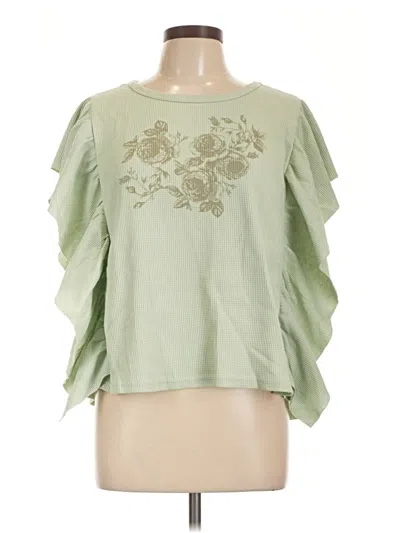 Pre-owned Umgee Short Sleeve Top Green Ruffles Neckline Tops
