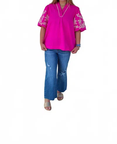 Umgee Short Sleeve Top In Fuchsia In Pink