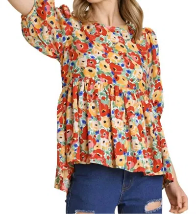 Umgee Short Sleeve Top In Red Floral