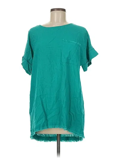 Pre-owned Umgee Short Sleeve Top Teal Scoop Neck Tops In Blue