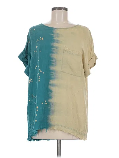 Pre-owned Umgee Short Sleeve Top Teal Stars Pattern Scoop Neck Tops
