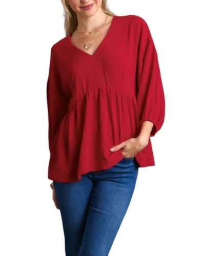 Umgee Simple V-neck Babydoll Top In Red