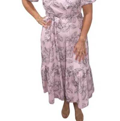 Umgee Sky Garden Belted Midi Dress In Light Pink