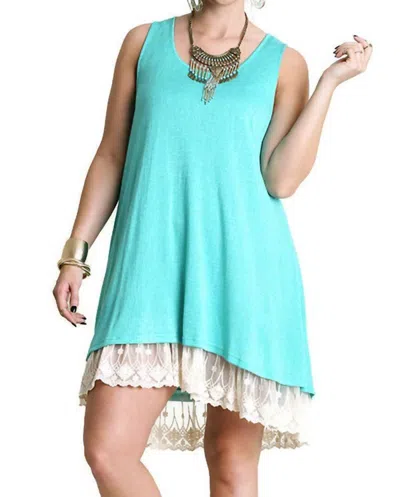 Umgee Sleeveless Double Layer Lace Dress - Plus In Green In Blue