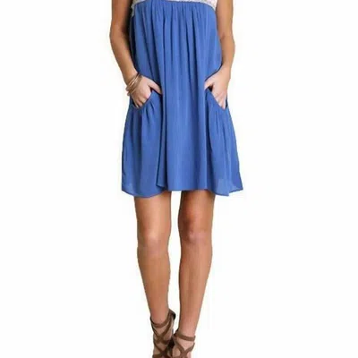 Umgee Sleeveless Dress With Lace Detail In Blue