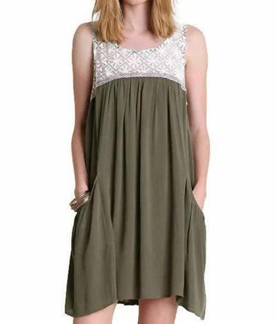 Umgee Sleeveless Dress With Lace Detail In Olive Green In Multi