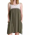 Umgee Sleeveless Dress With Lace Detail In Olive Green In Multi
